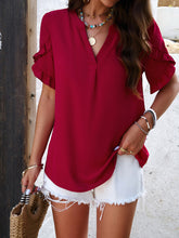 Women's casual solid color V-neck short-sleeved top