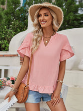 Women's casual short-sleeved shirt solid color V-neck top