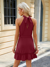 Women's new halter neck strap pleated sleeveless solid color dress