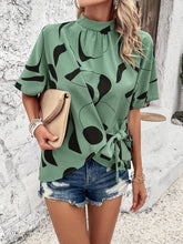 New stand collar casual loose printed short sleeve top