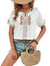 Women's new casual V-neck design top embroidered shirt