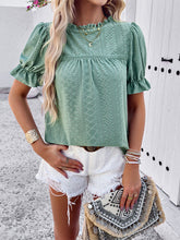 Casual solid color short sleeve hollow top