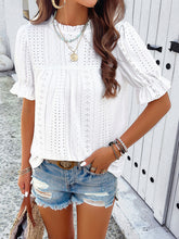 Casual solid color short sleeve hollow top