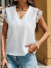 V-neck elegant lace patchwork short-sleeved shirt