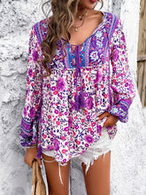 Women's Casual Spring and Summer Vacation Bohemian Print Lace-up Long Sleeve Shirt