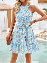 New style halterneck knotted printed strappy waist dress