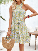 New style halterneck knotted printed strappy waist dress
