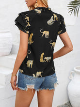 New casual summer V-neck printed ruffle sleeve top