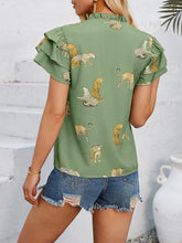 New casual summer V-neck printed ruffle sleeve top