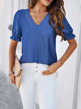 New casual solid color V-neck short-sleeved top