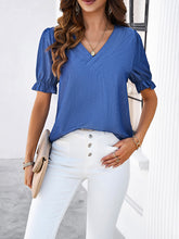 New casual solid color V-neck short-sleeved top