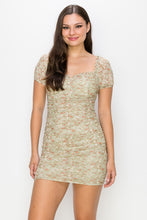 Ruched Floral Ruffled Bodycon Dress