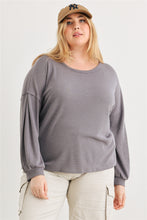 Plus Vintage Waffle Knit Long Sleeve Crossover Back Cut-out Top