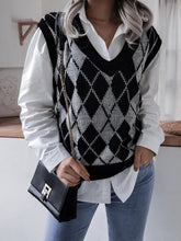 Women's diamond V-neck casual loose knit vest sweater