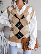 Women's diamond V-neck casual loose knit vest sweater