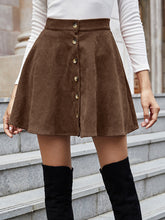 Women’s Solid Color Corduroy Button Front Skirt