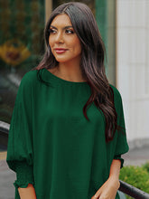 Women’s Solid Color Loose Fit Blouse With Ruffled Mid Length Sleeves