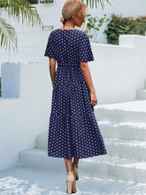 Women's Polka Dot Print V-neck Fluttery Sleeves Faux Wrap Tiered Midi Dress