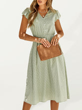 Women's Solid Color embroidered Flutter Sleeve Midi Dress