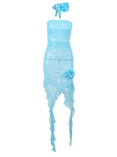 Women's Solid Color Flower Strapless Asymmetric Ruffle Mini Dress