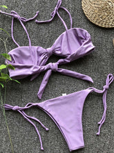 Sexy three-point purple bikini women's strappy push-up swimsuit