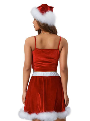 New off-shoulder red suspender feather skirt (including hat)