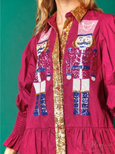 Contrast color long sleeve lapel sequin dress
