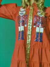 Contrast color long sleeve lapel sequin dress