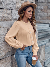 Round Neck Solid Panel Single Breasted Shirt