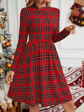 Checkered printed turtleneck long-sleeved dress