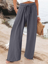 Elastic casual solid color wide leg trousers