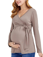 Women’s Chest Wrap Tie Maternity Nursing Blouse With Long Sleeves
