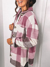 Plaid Pocketed Dropped Shoulder Button Up Jacket