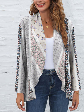 FAM-FAM Printed Open Front Long Sleeve Cardigan