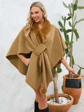 Fuzzy Trim Open Front Poncho