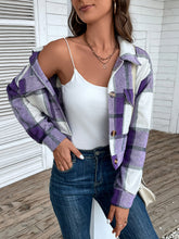 Perfee Plaid Button Up Drop Shoulder Cropped Jacket