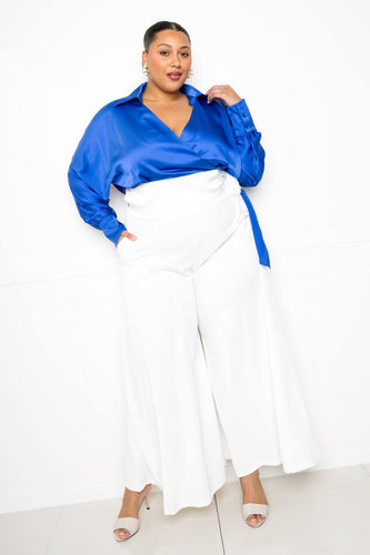 White Plus Size Palazzo Pants Stretchy Comfort 1XL-3XL