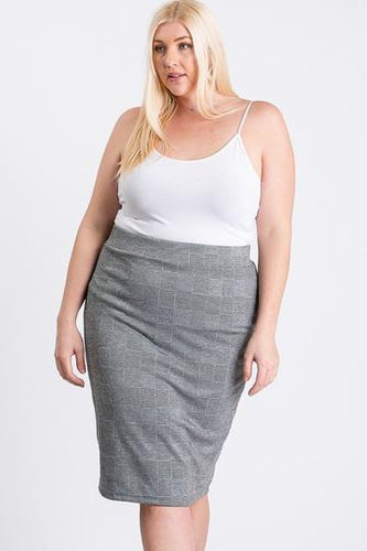 Black/Grey Glen Plaid Plus Size Skirt 1XL-3XL