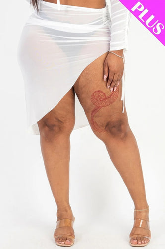 Plus Sheer Mesh Drawstring Ruched Skirt for Plus Sizes