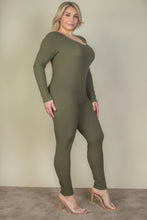 Plus Size Ribbed Scoop Neck Long Sleeve Jumpsuit