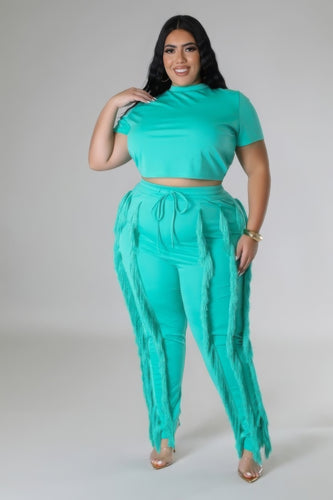 Jade Crop Top and High-Waisted Pants Two-Piece Set