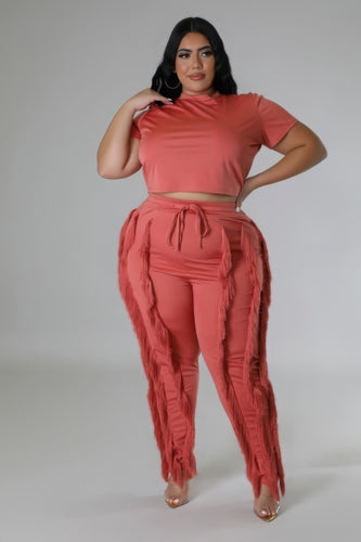 Salmon Crop Top and High-Waisted Pants Two-Piece Set