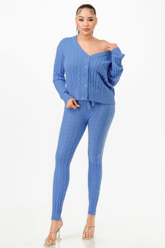 2pc Cable Sweater Cardigan Set