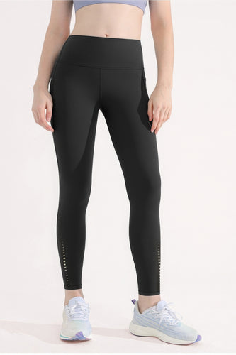 Premium Basic Skinny Yoga Leggings with Side Pockets and Reflective Dots