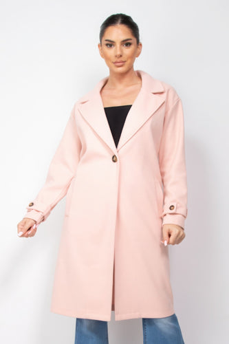 Women's Blush Collar Coat with Button Closure and Side Pockets