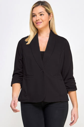 Techno Scuba Blazer with Pockets and 3/4 Sleeves