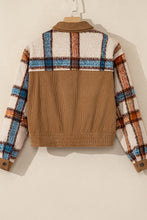 Plaid Corduroy Flap Pockets Button Up Jacket