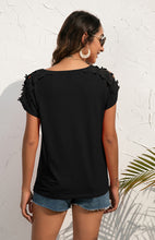 Women's Casual Lace Stitched V-Neck Pullover Short Sleeve Tops