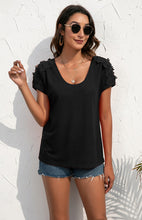 Women's Casual Lace Stitched V-Neck Pullover Short Sleeve Tops