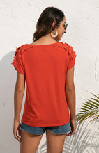 Women's Casual Lace Stitched V-Neck Pullover Short Sleeve Tops